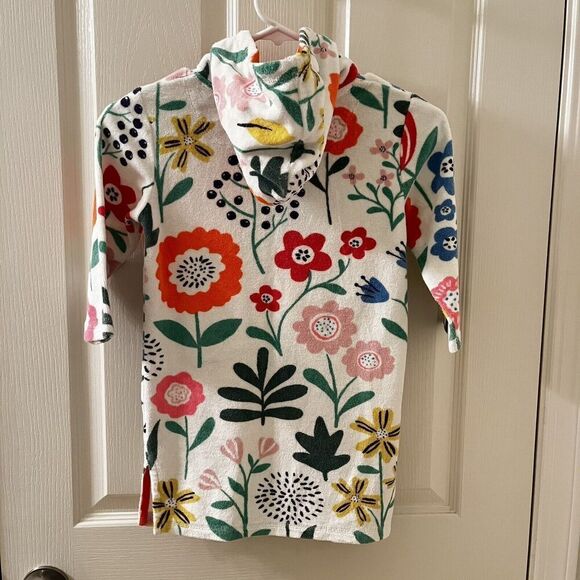 Mini Boden White Floral Swim Dress Cover Up Towelling Terry Hooded Girls SZ 3-4 - Picture 9 of 12